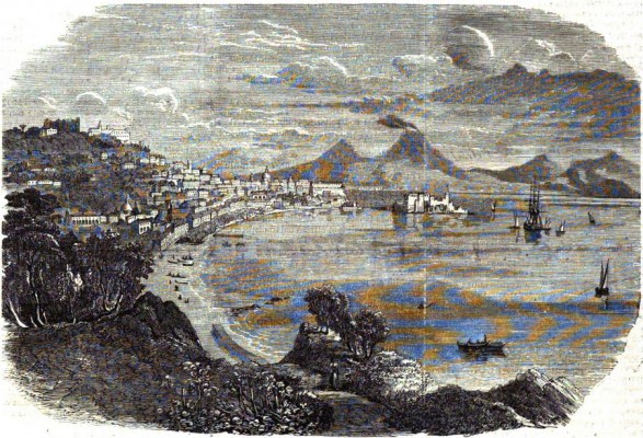 Incisione del 1860 raffigurante il porto di Napoli.