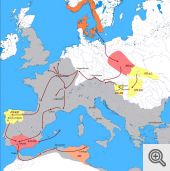 Cartina che illustra le migrazioni dei Vandali.