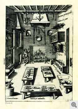  Incisione dall'opera di cucina di Bartolomeo Scappi, cuoco o trinciante segreto di papa Pio V, nato