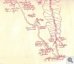 Antica mappa seicentesca (Archivio pubblico) che descrive il confine con Rignano e il tratto della valle di Vituro e della strada tra il Candelaro e San Marco in Lamis per una vertenza sul pagamento delle decima.