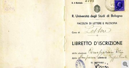 Libretto di iscrizione all'Università di Bologna di Ezio Comparoni